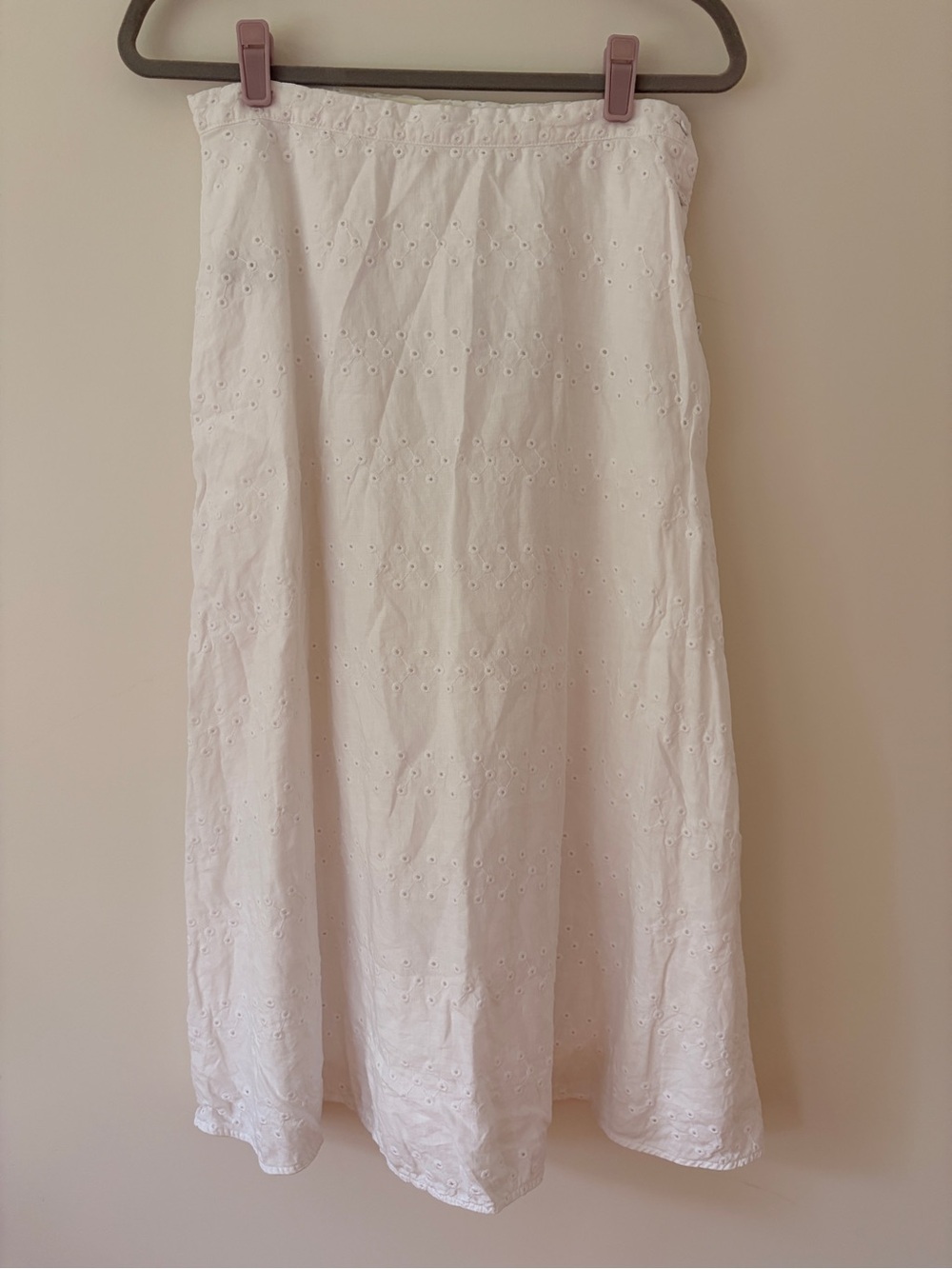 Everlane White Eyelet Linen Midi Skirt
